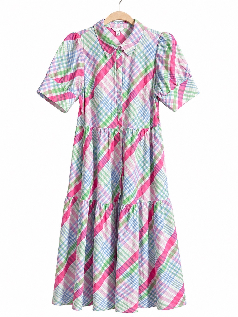 Crown & Ivy Plaid Pastel Tiered Button size Large